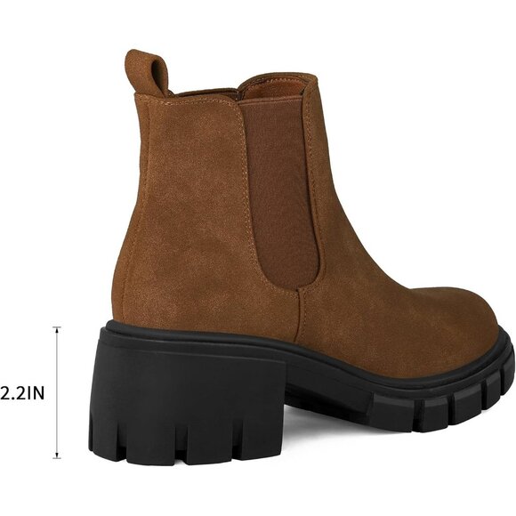 mysoft Women's Platform Chelsea Boots Lug Sole Slip On Chunky Block Heel - Picture 3 of 7